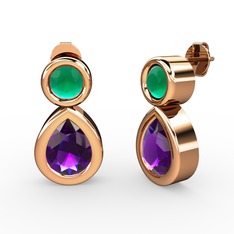 İkili Damla Küpe - Ametist ve kök zümrüt 14 ayar rose altın küpe #jrc4f9