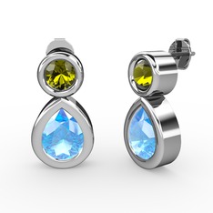 İkili Damla Küpe - Akuamarin ve peridot 14 ayar beyaz altın küpe #ju3mx5