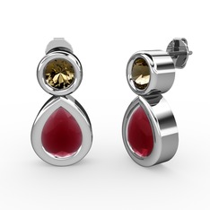 İkili Damla Küpe - Kök yakut ve dumanlı kuvars 925 ayar gümüş küpe #juh0ky