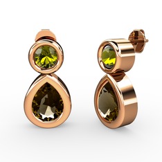 Dumanlı kuvars ve peridot 8 ayar rose altın küpe