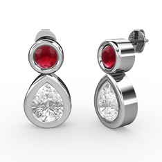 İkili Damla Küpe - Swarovski ve kök yakut 14 ayar beyaz altın küpe #l1zjjx