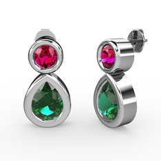 İkili Damla Küpe - Yeşil kuvars ve rodolit garnet 18 ayar beyaz altın küpe #lovzkb