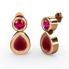 İkili Damla Küpe - Kök yakut ve rodolit garnet 8 ayar rose altın küpe #lsuo4y