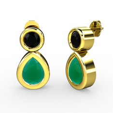 İkili Damla Küpe - Kök zümrüt ve siyah zirkon 925 ayar altın kaplama gümüş küpe #lxkgeh