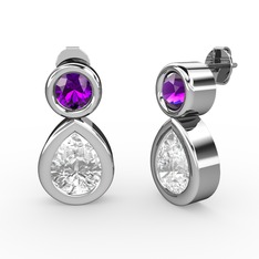İkili Damla Küpe - Swarovski ve ametist 8 ayar beyaz altın küpe #m8gzqw