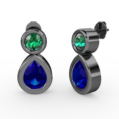 İkili Damla Küpe - Lab safir ve yeşil kuvars 925 ayar siyah rodyum kaplama gümüş küpe #mlnxvl