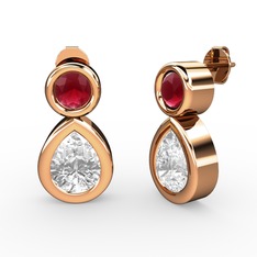 İkili Damla Küpe - Beyaz zirkon ve kök yakut 18 ayar rose altın küpe #ne7atz