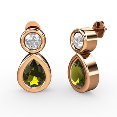İkili Damla Küpe - Peridot ve swarovski 8 ayar rose altın küpe #o73y0z