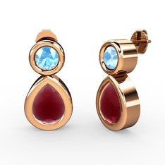 İkili Damla Küpe - Kök yakut ve akuamarin 8 ayar rose altın küpe #orheze