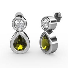 Peridot ve pırlanta 8 ayar beyaz altın küpe (1 karat)