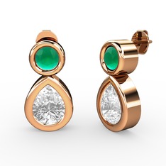 İkili Damla Küpe - Swarovski ve kök zümrüt 18 ayar rose altın küpe #p8w8p2