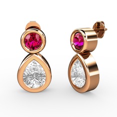 Swarovski ve rodolit garnet 8 ayar rose altın küpe