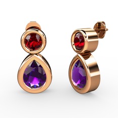 Ametist ve garnet 8 ayar rose altın küpe