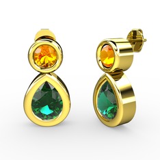 Yeşil kuvars ve sitrin 18 ayar altın küpe