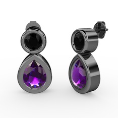 İkili Damla Küpe - Ametist ve siyah zirkon 925 ayar siyah rodyum kaplama gümüş küpe #r1qphu
