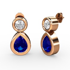 İkili Damla Küpe - Lab safir ve pırlanta 14 ayar rose altın küpe (1 karat) #r497zg