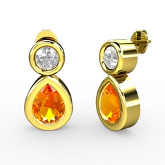 İkili Damla Küpe - Sitrin ve swarovski 14 ayar altın küpe #rbxwax