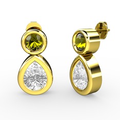 İkili Damla Küpe - Swarovski ve peridot 14 ayar altın küpe #s5i1gl