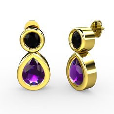İkili Damla Küpe - Ametist ve siyah zirkon 14 ayar altın küpe #sbprwr