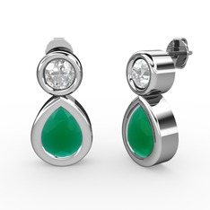 İkili Damla Küpe - Kök zümrüt ve beyaz zirkon 8 ayar beyaz altın küpe #seuru9