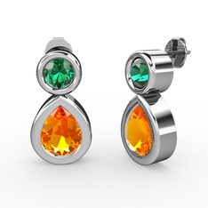 Sitrin ve yeşil kuvars 8 ayar beyaz altın küpe