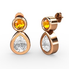 İkili Damla Küpe - Swarovski ve sitrin 18 ayar rose altın küpe #srccjn
