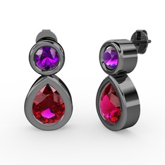 İkili Damla Küpe - Rodolit garnet ve ametist 925 ayar siyah rodyum kaplama gümüş küpe #stvyvz