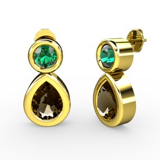 Dumanlı kuvars ve yeşil kuvars 18 ayar altın küpe