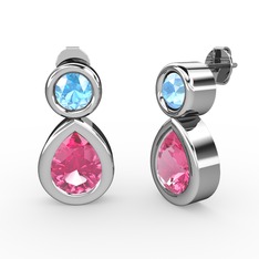 İkili Damla Küpe - Pembe kuvars ve akuamarin 925 ayar gümüş küpe #tmgyo5