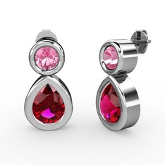 Rodolit garnet ve pembe kuvars 925 ayar gümüş küpe