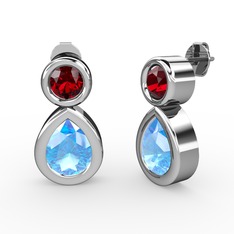 Akuamarin ve garnet 14 ayar beyaz altın küpe