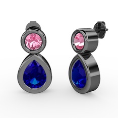 Lab safir ve pembe kuvars 925 ayar siyah rodyum kaplama gümüş küpe
