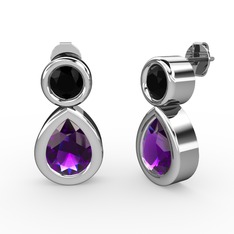 İkili Damla Küpe - Ametist ve siyah zirkon 18 ayar beyaz altın küpe #uz0c68