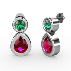 İkili Damla Küpe - Rodolit garnet ve yeşil kuvars 8 ayar beyaz altın küpe #veflqd