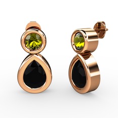 Siyah zirkon ve peridot 8 ayar rose altın küpe