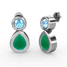 İkili Damla Küpe - Kök zümrüt ve akuamarin 14 ayar beyaz altın küpe #vszt3g