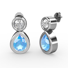 Akuamarin ve swarovski 8 ayar beyaz altın küpe