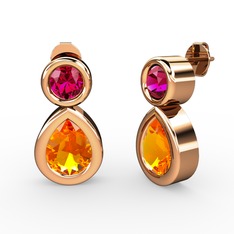 İkili Damla Küpe - Sitrin ve rodolit garnet 18 ayar rose altın küpe #wb3uf4
