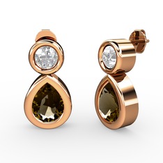 İkili Damla Küpe - Dumanlı kuvars ve swarovski 14 ayar rose altın küpe #wna2zi