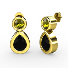 İkili Damla Küpe - Siyah zirkon ve peridot 18 ayar altın küpe #wpyuh9