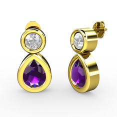 İkili Damla Küpe - Ametist ve pırlanta 14 ayar altın küpe (1 karat) #x1z9wm