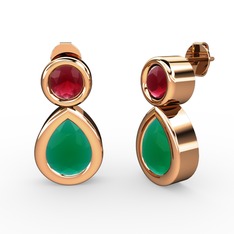 İkili Damla Küpe - Kök zümrüt ve kök yakut 925 ayar rose altın kaplama gümüş küpe #x3a3au
