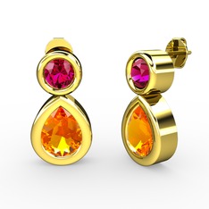 Sitrin ve rodolit garnet 8 ayar altın küpe