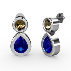 İkili Damla Küpe - Lab safir ve dumanlı kuvars 8 ayar beyaz altın küpe #y3flum