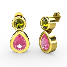 Pembe kuvars ve peridot 8 ayar altın küpe
