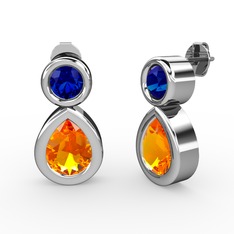 İkili Damla Küpe - Sitrin ve lab safir 18 ayar beyaz altın küpe #y71ce8