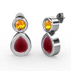 İkili Damla Küpe - Kök yakut ve sitrin 14 ayar beyaz altın küpe #ycduwf