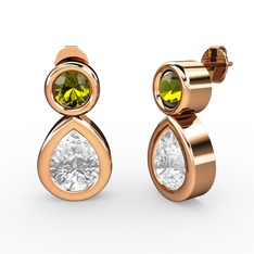 İkili Damla Küpe - Beyaz zirkon ve peridot 8 ayar rose altın küpe #ydk8t0