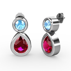 Rodolit garnet ve akuamarin 14 ayar beyaz altın küpe