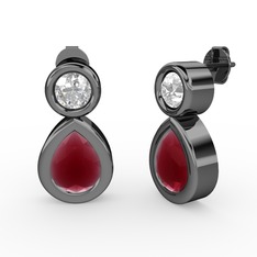 Kök yakut ve swarovski 925 ayar siyah rodyum kaplama gümüş küpe